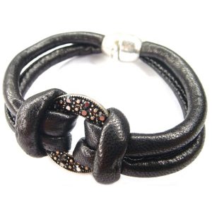 PILGRIM Lederarmband, schwarz/silbern