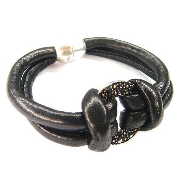PILGRIM Lederarmband, schwarz/silbern – Bild 2