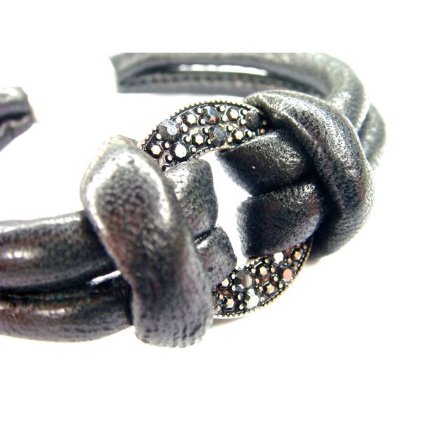 PILGRIM Lederarmband, schwarz/silbern – Bild 4