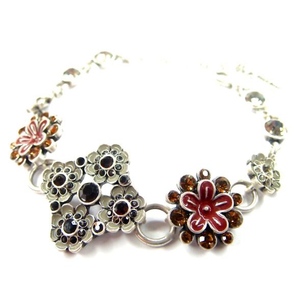 PILGRIM bezauberndes Blumenarmband, altsilbern/rot – Bild 2