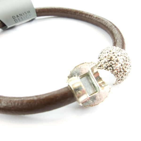 PILGRIM seltenes Lederarmband mit Kugel, braun/silbern – Bild 2