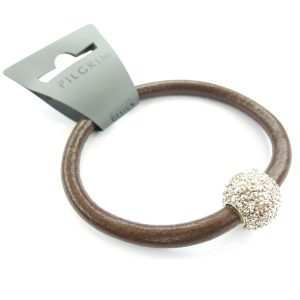 PILGRIM seltenes Lederarmband mit Kugel, braun/silbern