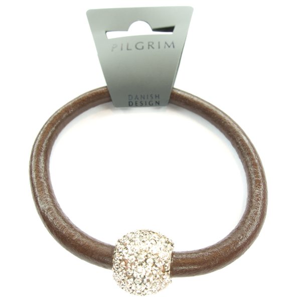 PILGRIM seltenes Lederarmband mit Kugel, braun/silbern – Bild 3
