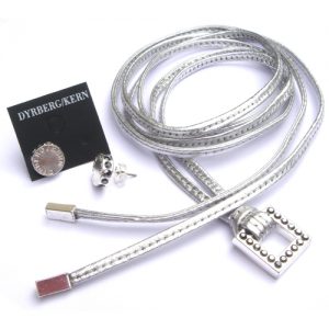 DYRBERG KERN Set CHRONO EARPOST Lederhalsband und Ohrstecker, silbern/schwarz