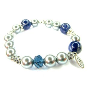 PILGRIM Perlenarmband, silbern, grau, ocean
