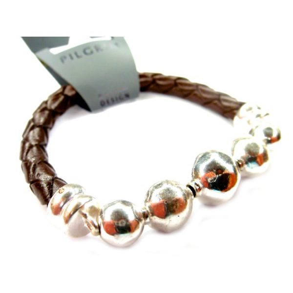 PILGRIM Lederarmband mit Metallkugeln, braun/silbern – Bild 2