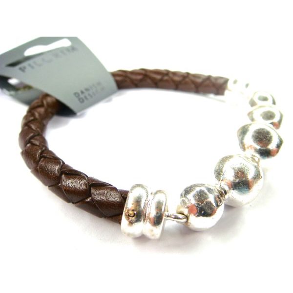 PILGRIM Lederarmband mit Metallkugeln, braun/silbern – Bild 4